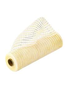 1 Roll Cream Beige Deco Mesh Ribbon 10 Inch X 30 Feet, Metallic Poly Mesh Roll For Holiday Decorating Door Wreath Supplies Christmas Tree Halloween Decoration Gift Wrapping (Ivory/Gold Foil) - Gold - View 6
