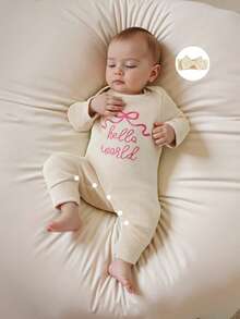 Mono de punto de gofre con manga larga y volantes para bebé niña recién nacida, ropa de otoño e invierno para salir y volver a casa - Caqui - Ver 3