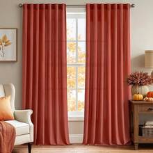 White Privacy Sheer Curtains 84 Inch, Light Filtering 2 Panels Set - Terracotta Orange - View 1