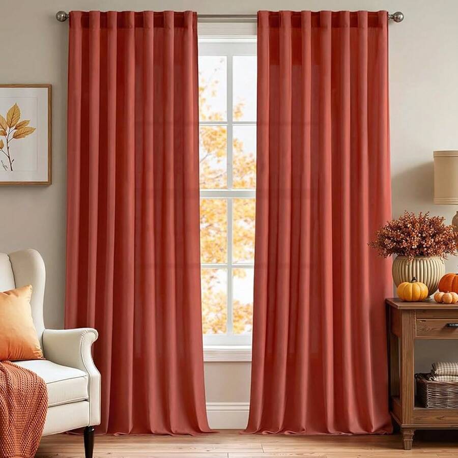 White Privacy Sheer Curtains 84 Inch, Light Filtering 2 Panels Set - Terracotta Orange - View 1