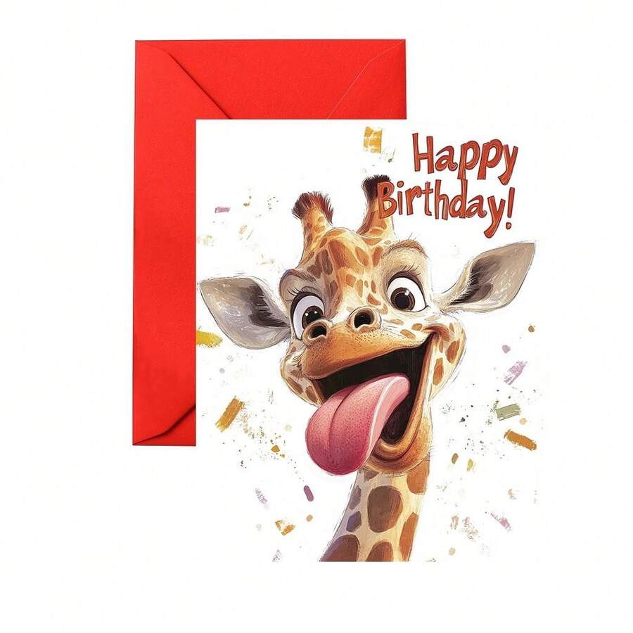 1pc/2pcs Funny Giraffe & Lion Birthday Greeting Cards, Suitable For Birthday, Thank You, Holiday Greetings And More, Perfect Gift For Animal Lovers, Great For Family, Friends And Colleagues, Unique Birthday Or Holiday Card