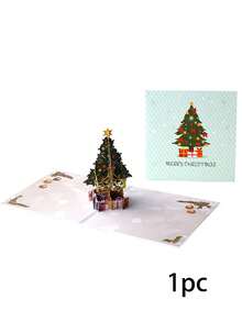 1 Stück 3D Weihnachtsbaum Pop-Up Grußkarte - Festliche Feiertags-Karte mit Notizpapier & Umschlag, Weihnachtsgeschenk für Familie & Freunde