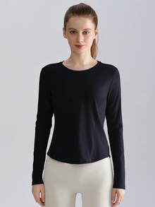 1pc Women's Solid Color Loose Fit Long Sleeve Fitness T-Shirt