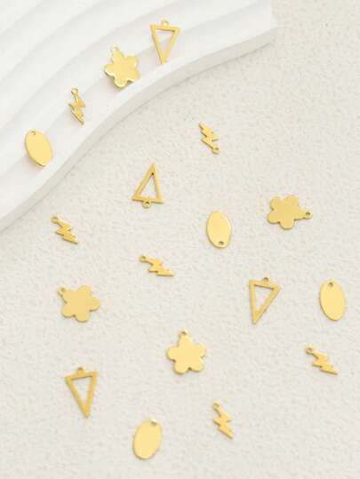 15pcs Stainless Steel Golden Yellow Simple Five-Leaf Flower. Gothic Hollow Triangle. Lightning. Oval Piece Fashion Bracelet Necklace DIY Daily Accessory Pendant