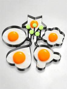 5pcs Egg Pancake Rings, Paired With An Oil Brush, Fried Egg Molds In Star, Round, Heart Different Shaped,Stainless Steel Omelette Frying Cooking Tools Kitchen Accessories Gadget Rings,With A Silicone Pastry Brush - Multicolor - View 3