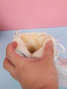 1 双男女款经典圆头闪亮 PU 公主靴，前系带，侧拉链，中筒，厚底，保暖衬里，适合冬季 - 白色 - 查看 5