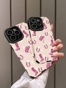 1pc Fashionable Cute Western Cowboy Hat Pattern Vertical Stripe Faux Leather Soft Protective Phone Case Compatible With Apple And 16/16PLUS/16PRO/16PROMAX - Multicolor - View 4