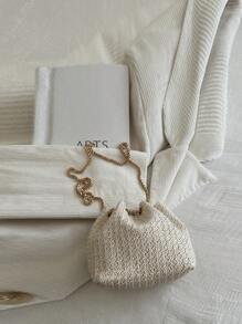 Mini Fashionable Solid Color Hollow Straw Chain Drawstring Bucket Mini Crossbody Bag