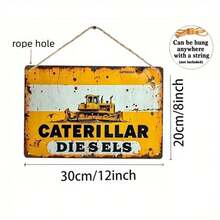 2D Flat - Vintage Caterpillar Diesel Engine Metal Sign - Rustic 20.32x30.48 Cm Wall Decor With Distressed Yellow Background & Black Text, Perfect For Bedroom, Living Room, Bar, And Outdoor Spaces, Metal Outdoor Decor - 彩色 - 查看 5