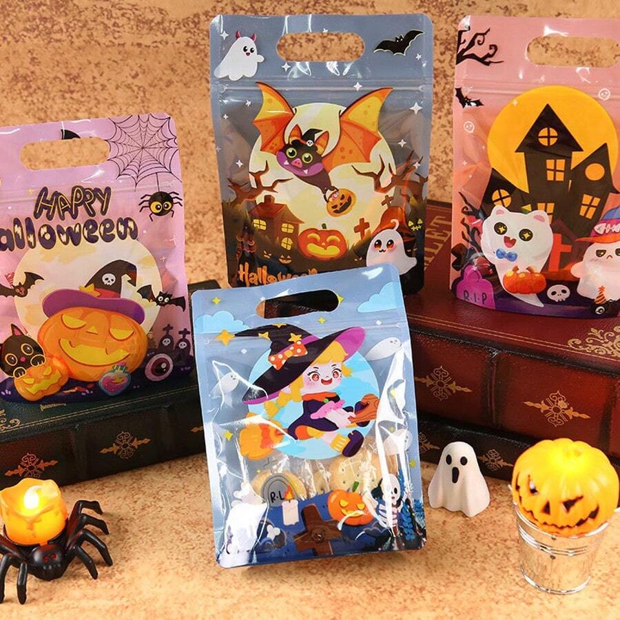 8PCS,Halloween Candy Bag - Party Snack Cookies Self-Sealing Packaging Party Souvenir Gift Bag (Designs Are Random) - Multicolor - View 1