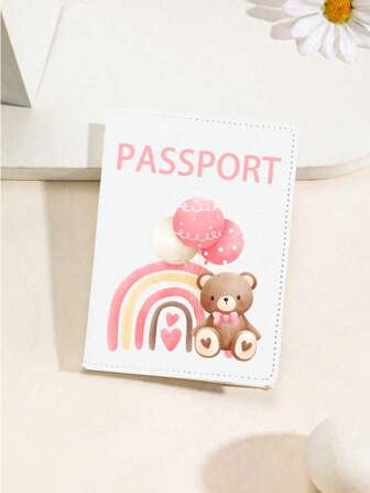 Cute Bear Pattern Women's Printed PU Leather Passport Cover, Travel Accessories Family Passport Holder Wallet Organizer PU Leather Women Card Case