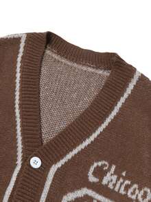 Cardigan vintage alla moda con scollo a V, stile college americano, con motivo jacquard numerico, maniche lunghe, bottoni, per uomo, adatto per autunno/inverno