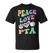 Groovy Peace Love Pta Retro Parent Tea Asciation Mom T-Shirt - Black 1 - View 1