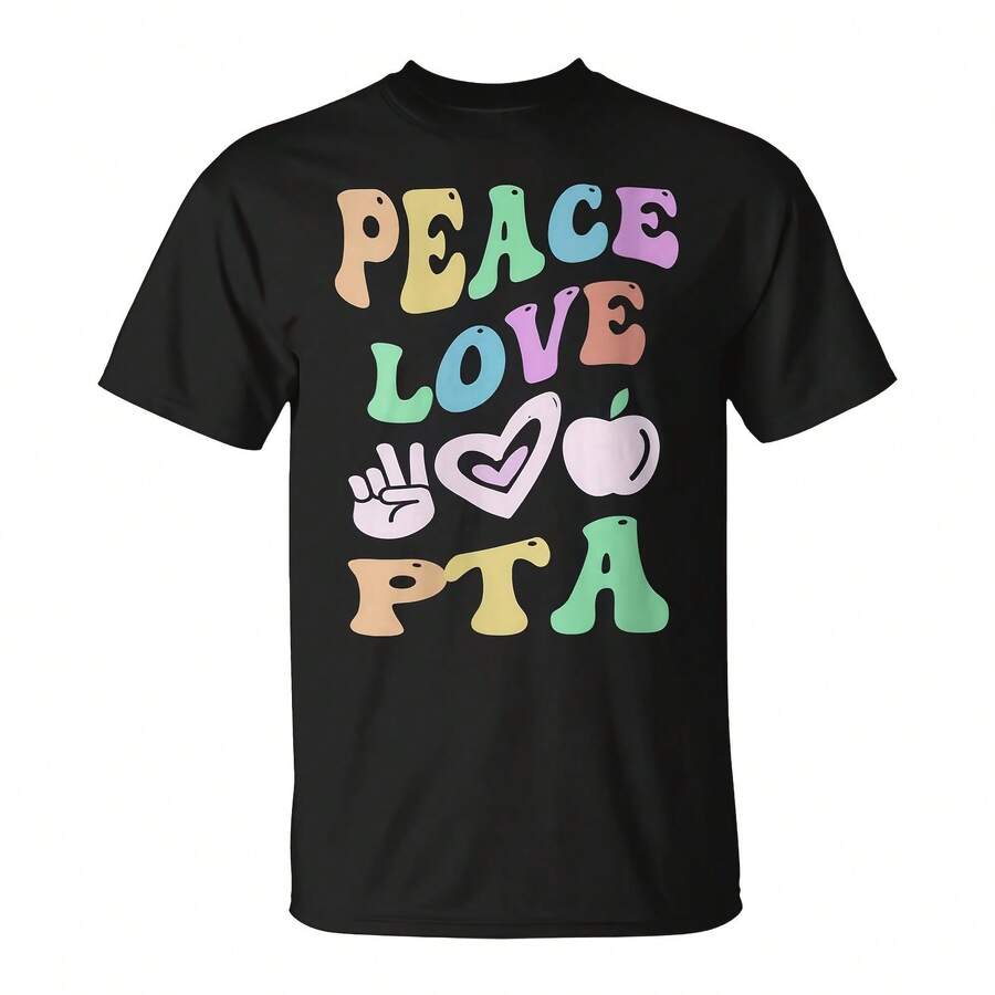 Groovy Peace Love Pta Retro Parent Tea Asciation Mom T-Shirt - Black 1 - View 1