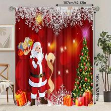 2pcs Christmas Snowman & Tree Pattern Home Textile Digital Print Curtains, Rod Pocket Design For Easy Hanging, Privacy Protection Curtains Suitable For Bedroom, Living Room, Kitchen, Study, Dining Room, Game Room, Home Decor