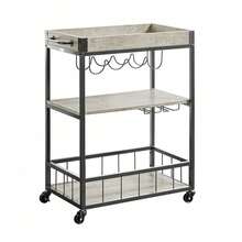 SoBuy FKW56-HG, Modern Design 3 Tiers Kitchen Trolley Serving Trolley With Wine Rack Metal & MDF - Grey - View 4
