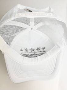 1 Berretto da baseball in rete con ricamo a cinque punte, regolabile, cappello casual per protezione solare da esterno per primavera/autunno, viaggi, spiaggia, vacanze, stile unisex Y2K