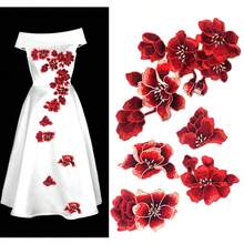 5pcs/Set Red Magnolia Flower Water-Soluble Embroidered Cloth Patch, Dress/Cheongsam Decorative Accessory, DIY - Red - View 8