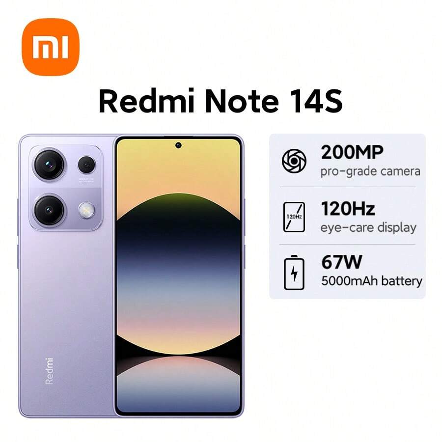 Xiaomi 小米 Redmi Note 14S 国际版智能手机 NFC 200MP 专业级 AI 相机系统 67W HyperCharge 配备 5000mAh 电池 MediaTek Helio G99-Ultra Corning® Gorilla® Glass 5 120Hz 护眼显示屏 安全的屏幕指纹传感器 6.67 英寸 AMOLED 显示屏 支持可扩展存储:高达 1TB IP64 小米 HyperOS - 紫色 - 查看 1