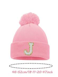 1顶个性化刺绣婴儿针织帽，26个字母针织绒球帽，适合幼儿男孩和女孩 - 粉色 - 查看 11