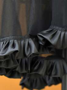 1 pieza Velo de novia negro con ribete de satén fruncido, decoración vintage para Halloween, boda, ropa bohemia de otoño para mujeres