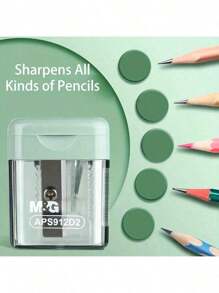 一体式铅笔刀，单孔高级学生铅笔刀，锋利无比，耐用易清洁，带盖子防止杂乱，紧凑型设计，适合办公室和家庭使用的桌面文具，简约时尚的晨光铅笔刀，单孔小学生手动铅笔刀，眉笔刀