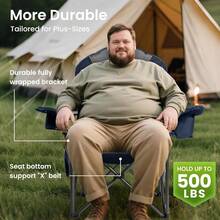WLOversized Camping Chair Heavy Duty 500LB Portable Folding Chair With Cooler Bag Cup Holder And Waterproof Phone Case For Adults Beach Hiking Backyard Blue And Gray - 藍灰色 - 查看 6