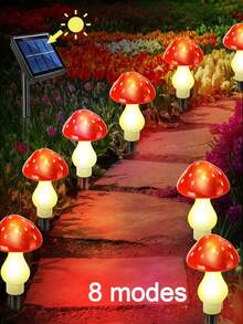 Solar Powered Colorful Mushroom String Lights Outdoor Decoration, Red Mushroom String Lights Waterproof Garden Path Landscape Yard Easter Path Halloween Garden Party Wedding Christmas Decoration (3 Styles, Battery Or Solar Powered) - Multicolor - View 11