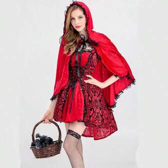 Halloween Role-Playing, Hooded Cape, Vampire Cape, Ruffled Tie Shawl, Little Red Riding Hood, Halloween Christmas Cosplay, Suitable For All Kinds Of Festivals, Parties, Fancy Cape