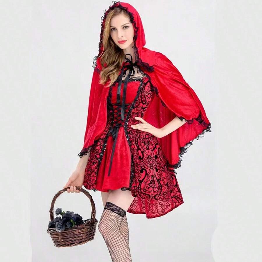 Halloween Rollenspiel, Kapuzenumhang, Vampirumhang, gerüschter Krawattenschal, Rotkäppchen, Halloween Weihnachts Cosplay, geeignet für alle Arten von Festen, Partys, Fantasie Umhang - Verschiedenfarbig - Übersicht 1