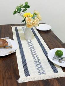 1 pieza Camino de mesa estilo bohemio de macramé para decoración del hogar, Camino de mesa de macramé crema con flecos para decoración de comedor, dormitorio, ducha nupcial rústica, granja, mesa de acción de gracias, Navidad (Múltiples tamaños disponibles) - Gris - Ver 13