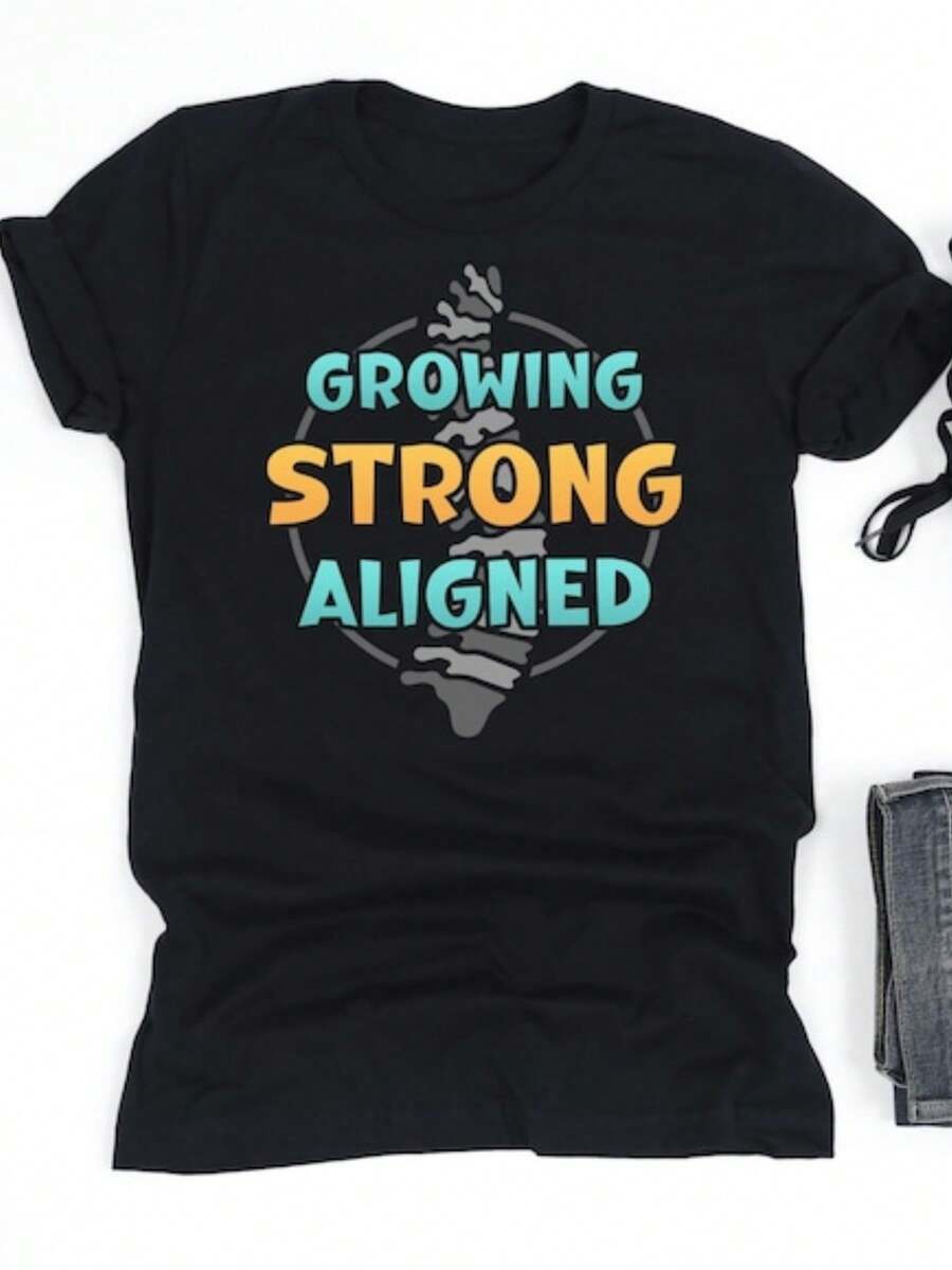 Growing Strong Aligned Shirt, Pediatric Chiropractic Shirt, Pediatric Chiropractic Gift, V-Neck, Tan - màu đen - Xem 1