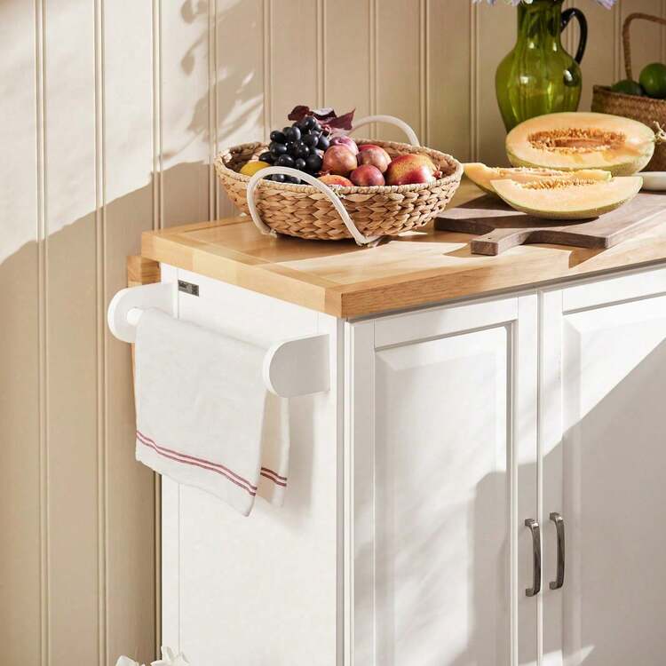 SoBuy FKW41-WN Luxury Kitchen Trolley Kitchen Island Sideboard With Expandable Work Surface Kitchen Cabinet W X H X D Approx.: 130 X 91 X 46 (+25) Cm - White+Wood Color - View 5
