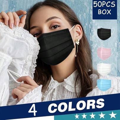 GTT Mascarilla desechable de 3 capas, empaquetada individualmente, transpirable, con elásticos, para el hogar, la escuela, la oficina y el exterior, 100/200/300/400/500 unidades
