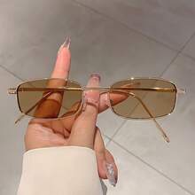 1 Pair Women's Square Small Frame Glasses Fashion Gold Frame Design Multicolor Glasses Retro Simple Style High-End Red Glasses - Vàng trong suốt - Xem 8