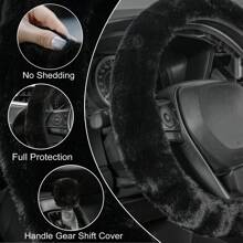 1pc Furry Car Steering Wheel Cover With Fluffy Gear Shift Cover Soft Warm Non-Slip Car Decoration For Men
