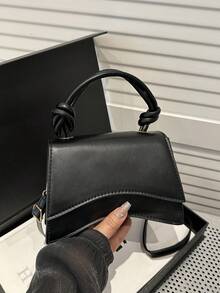 时尚迷你通勤手提包，方便实用，采用PU皮革制成，女士方形手提包设计，简约迷你纯色斜挎包，翻盖多功能纹理单肩包，女士手提包