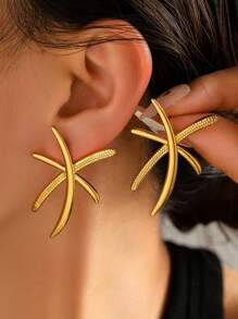 1 Pair Shell Shaped Earrings, Exaggerated Beach & Ocean Elements Series, Retro Classic Fashion Bohemian Resort Style Accessory