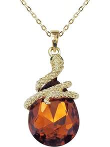 18k Gold Plated Water Drop Crystal Multicolor  Snake Pendant Necklace 16"+2"2025 - 深棕色 - 查看 1