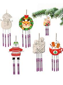 Hölzernes Weihnachts-Windspiel-Ornament im süßen Stil, DIY Windspiel Dekoration, kreatives Bemalen & Graffiti Windspiel DIY Handwerk, Weihnachts-Feiertags-Party Dekoration