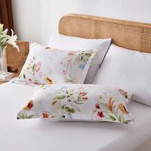 7-Piece Floral Print Fashionable Printed Bed Comforter Set, Queen Size, Soft, Comfortable And Durable Summer Bedding Set, Hotel Room Decor, Holiday Gift, Including 1 Comforter, 1 Flat Sheet, 2 Pillowcases, 2 Pillowshams, 1 Fitted Sheet - 白色 - 查看 8