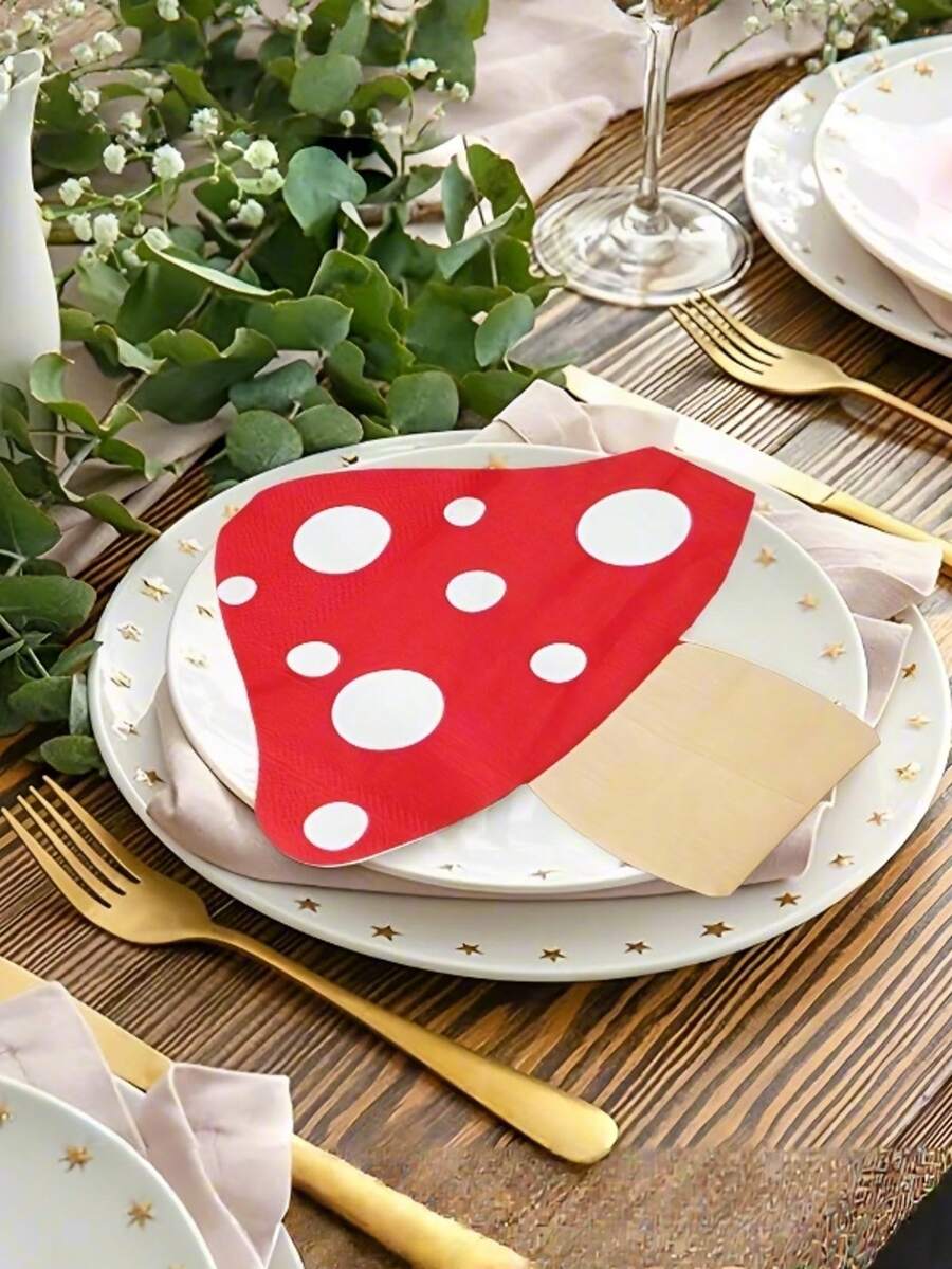 20/40 件双层蘑菇餐巾 - 红色蘑菇图案配白色圆点，森林魔法图案，双层耐用，适合万圣节、圣诞节、感恩节、新年、复活节派对和秋季仙女花园及淋浴活动，森林主题派对用品 - 彩色 - 查看 1