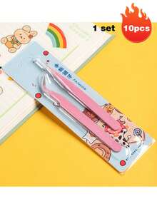 2件套不锈钢镊子套装，直头和弯头镊子，适用于剪贴簿、贴纸、和纸胶带、多用途手工DIY、旧杂志、相册、学习用品、马卡龙手工工具、Cooka镊子，可用于贴纸、剪贴簿、睫毛、珠宝制作、模型制作 - 彩色 - 查看 13