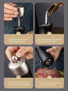 1 pieza/2 piezas/3 piezas Molinillo de pimienta manual de madera con cabezal de acero inoxidable, molinillo de pimienta negro con recubrimiento de PU, molinillo de sal marina y rosa, frasco para especias