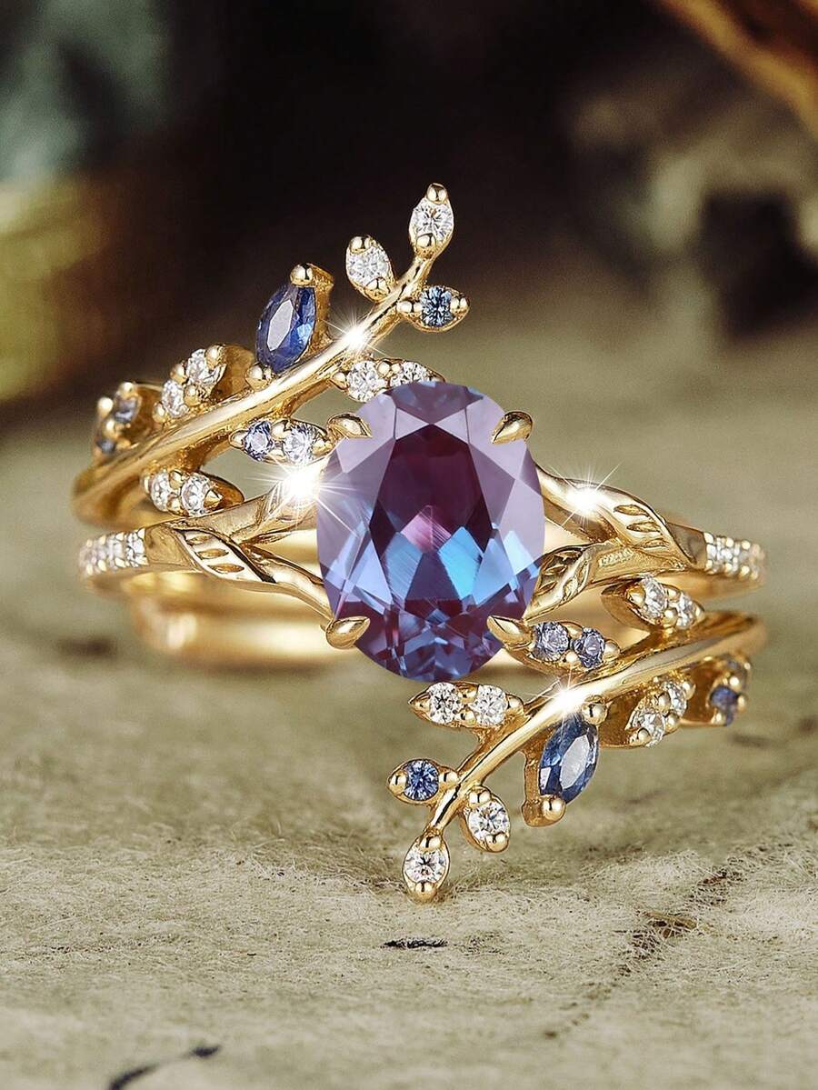 1 PC Luxury Women's Ring, Sparkling Personalized Leaf Shaped Ring, Women's Engagement Ring, Wedding Ring, Commitment Ring, Merry Christmas, Valentine's Day, Anniversary Gift, Jewelry Ring - 紫色 - 查看 1