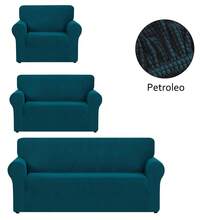 AMOROSA Juego De 3 Fundas Elásticas Para Sofá (1 Plaza, 2 Plazas, 3 Plazas) Cubre Sillones Para Sala Cobertura Completa Antideslizante Lavable Cómoda Y Ajustable Para Salas Para Casa - Verde oscuro - Ver 2