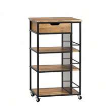 SoBuy FKW99-N, Industrial Vintage Style Kitchen Trolley Cart Kitchen Storage Trolley Serving Trolley With Drawer And Storage Shelves - Brown - View 4