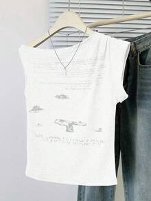 Women's Asymmetrical Asymmetric Shoulder Short Sleeve T-Shirt, Unique Design Cropped Casual Top For Summer
