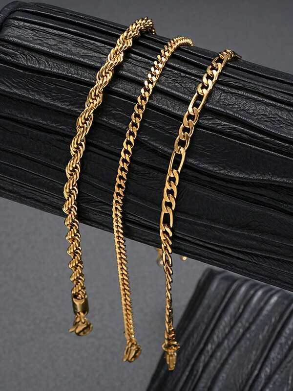 Set de 3 pulseras de cadena acanalada de estilo minimalista vintage y punk para hombres, adecuadas para vacaciones, citas, fiestas, uso diario, regalo para novio o padre