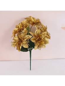 1 Strauß doppellagige künstliche Weihnachtsdekoblumen, Feiertags-Dekorblumen, geeignet für Weihnachtsbaum-Dekoration und Feiertags-Geschenke